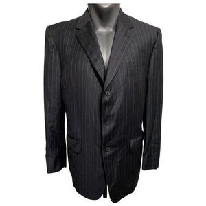 hield Saks Fifth Avenue mens blue green striped suit jacket pants 44 r England